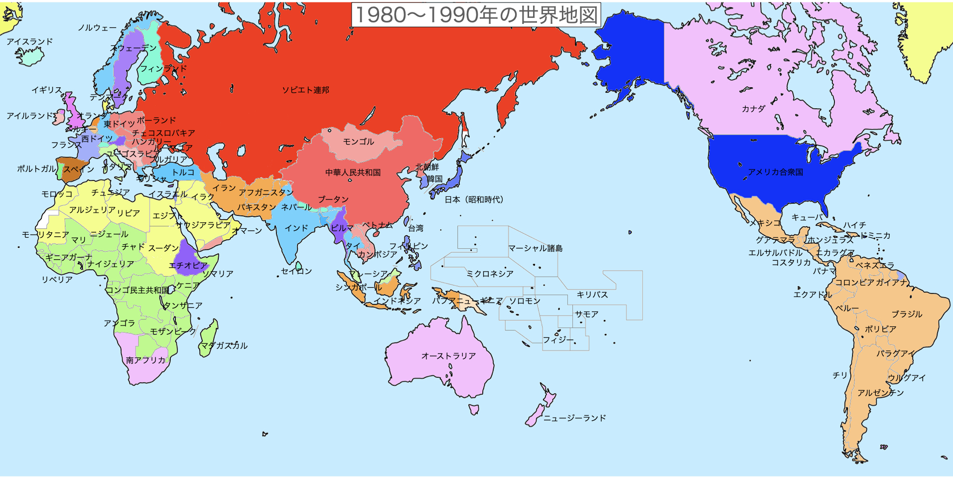 1986年/昭和61年【米ソ冷戦時代】｜基範世界州別大地図 アジア州大地図｜新日本教文 ｜学校 教材 古地図 1:8,000,000 ボンヌ図法  □J5982